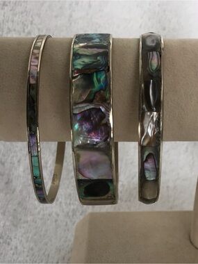 Vintage alpaca Mexico 3 bracelet set iridescent and colorful.